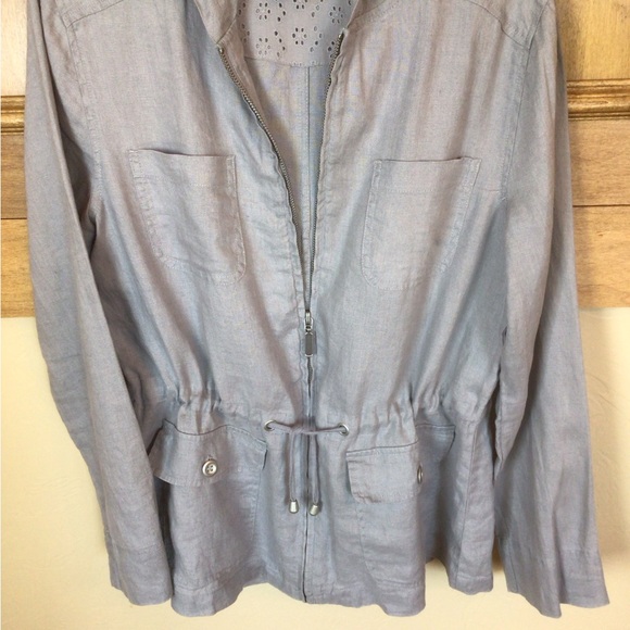 ST. Tropez linen women’s M taupe front zip hooded jacket. - Picture 5 of 9